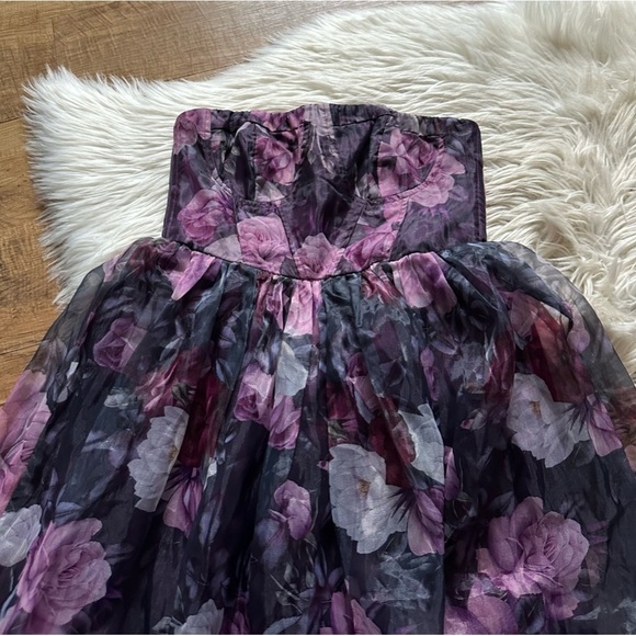 LULU’S Wonderful Waltz Purple Floral Print Strapless Bustier Maxi Dress - Picture 7 of 8